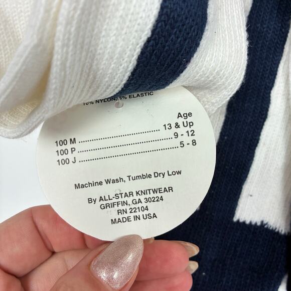 Vintage 80s All-Star Knitwear Stirrup Socks Sz 9-11 NWT Deadstock Navy Stripe - Picture 3 of 6